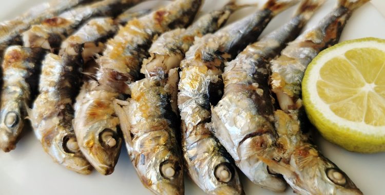 A closeup shot of delicious typical Spanish espetos of sardines